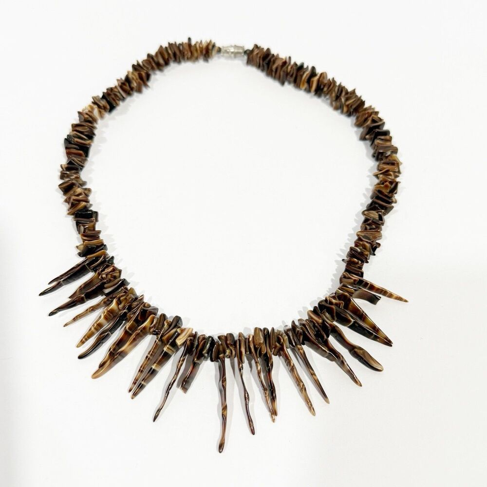 Vintage Tiger Eye Stone Spike Necklace Brown Chip Bead Tribal Boho Statement - Picture 12 of 16